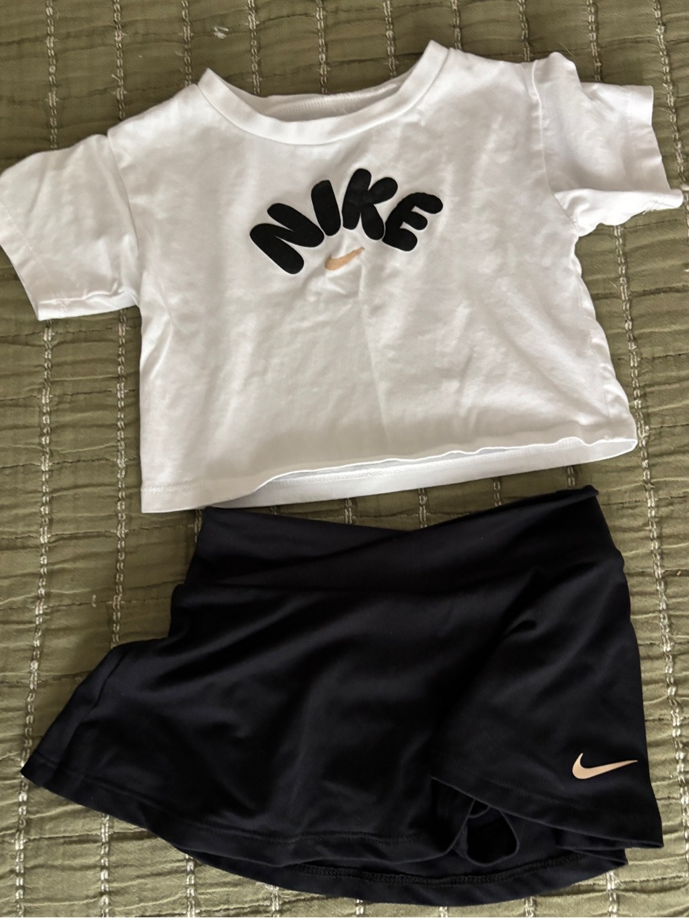 Toddler Nike White Cropped Tee with Black Skort - White & Black